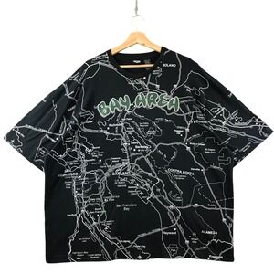 Vintage Bay Area All over print Map T-Shirt Mens XXXL Black Graphic Tee